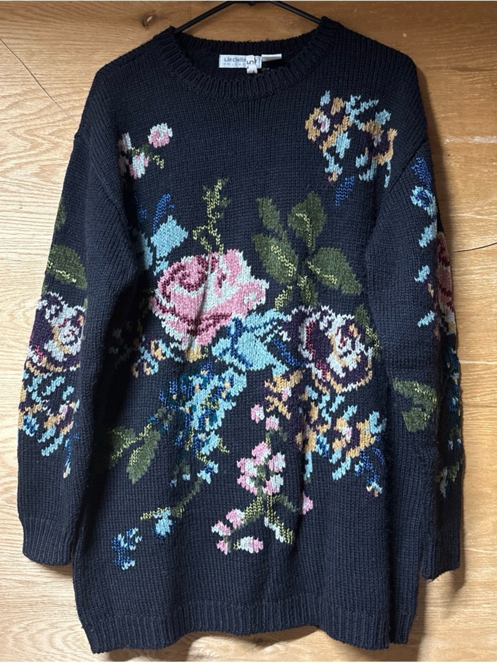 Liz Claiborne Vintage Black Floral Knit Sweater
